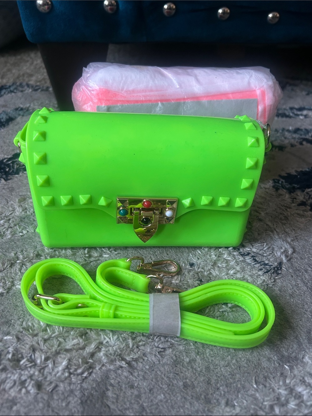 Neon Lime & Coral Studded Crossbody Bag